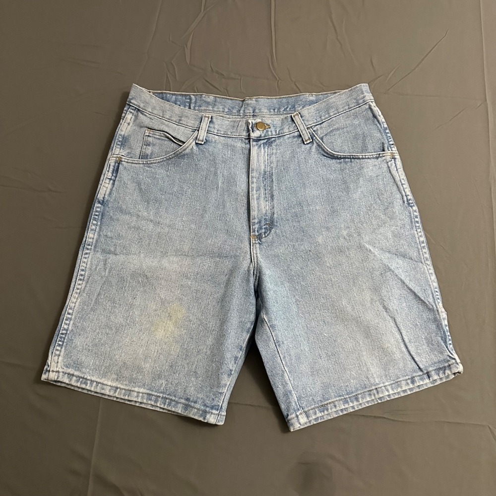Vintage Wrangler Jean Shorts Mens 34 Blue Denim Relaxed Fit Light Wash